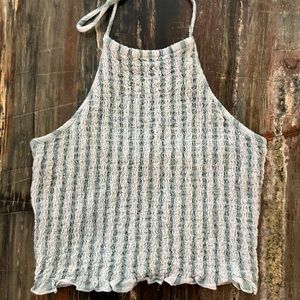 blue and white crop top